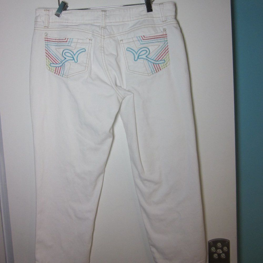 Roca Wear Womens 8/10 White Jeans Embroidered Rear Pockets Juniors Size 11